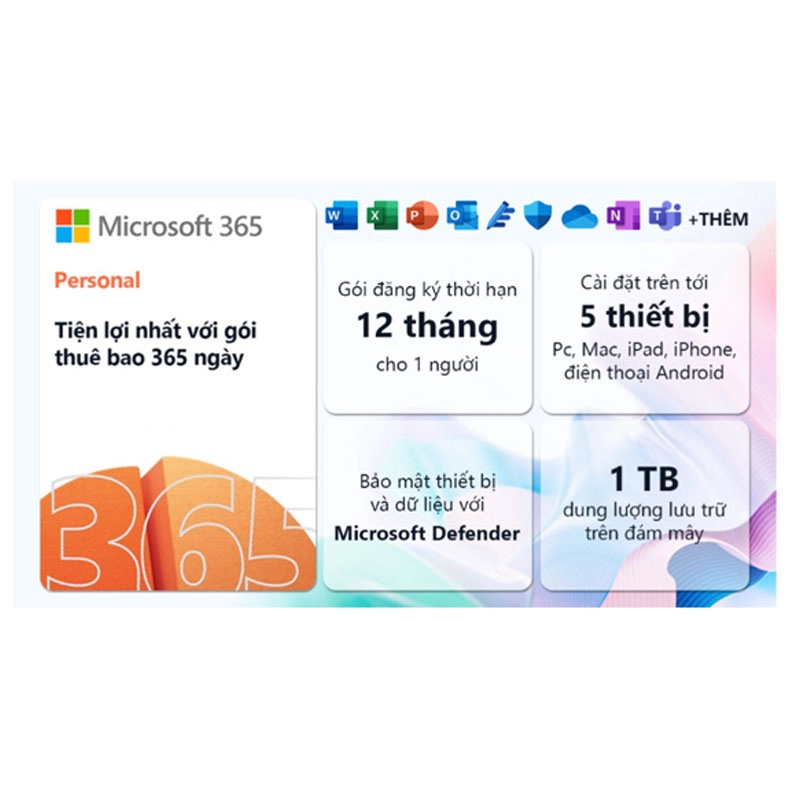 Phần mềm Office Microsoft 365 Personal ESD EP2-32313(1 user/5 thiết bị/ user/12 tháng)-key điện tử, tích hợp Copilot AI