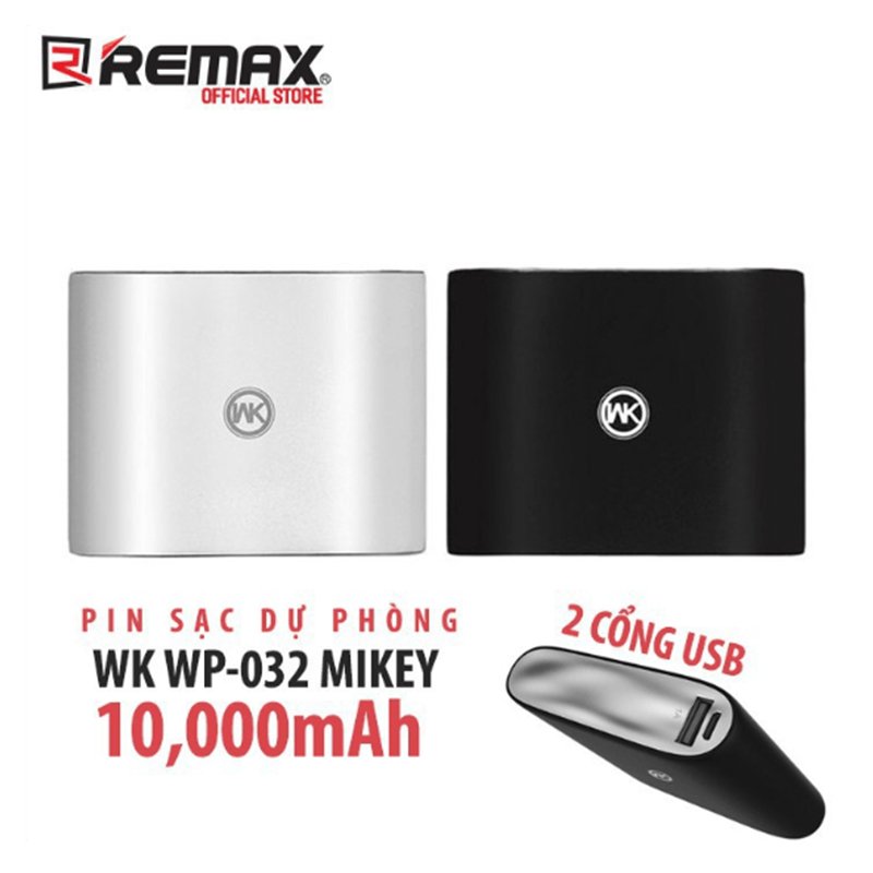 Pin dự phòng WK WP-032 Mikey 10.000mAh 2 USB Ports - Bảo hành 30 ngày
