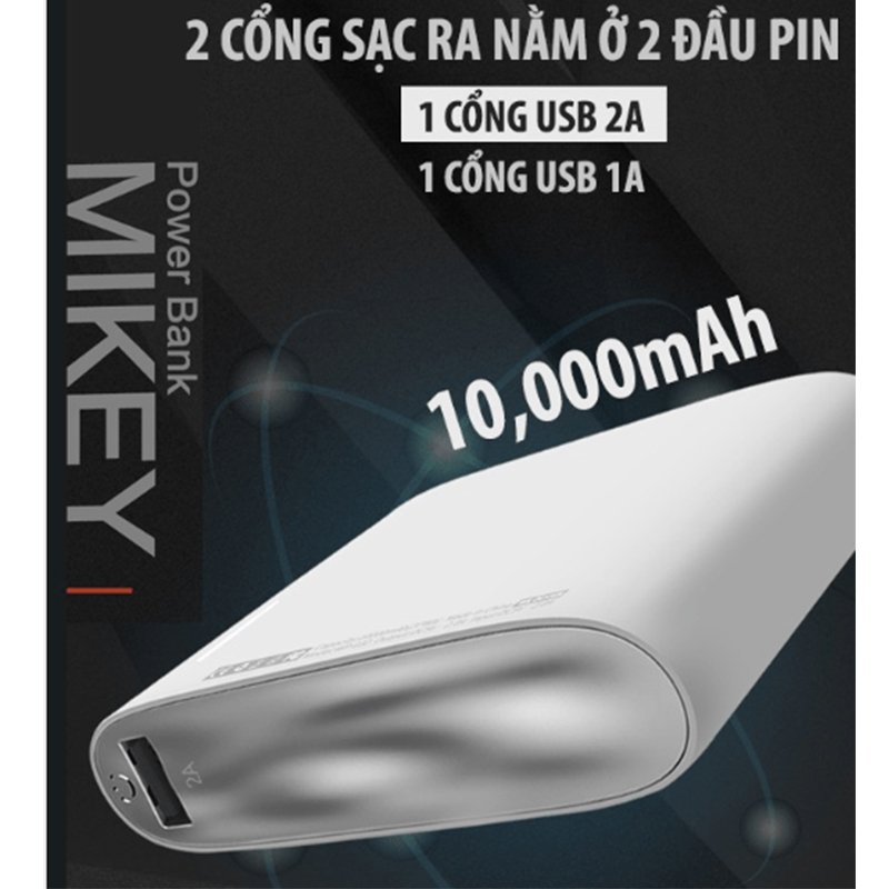 Pin dự phòng WK WP-032 Mikey 10.000mAh 2 USB Ports - Bảo hành 30 ngày