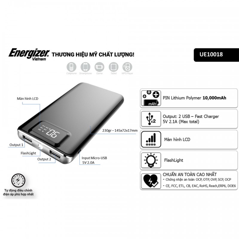 PIN DỰ PHÒNG ENERGIZER 10000MAH - UE10018