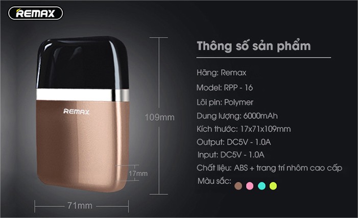 Pin dự phòng Remax Aroma 6.000mAh RPP-16