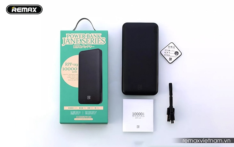 Pin dự phòng Remax Jane Series 2USB 10000mAh RPP-119 (Black/ White)