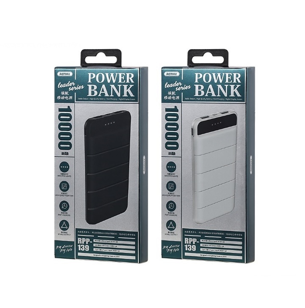Pin dự phòng Remax Leader Series 2USB 10000mAh RPP-139 (Black/ White) - Bảo hành 30 ngày