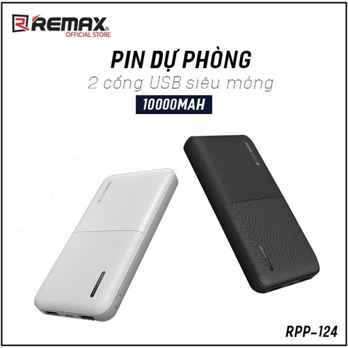 Pin dự phòng Remax Linon 2 Series 2USB 10000mAh RPP-124 (Black/ White)