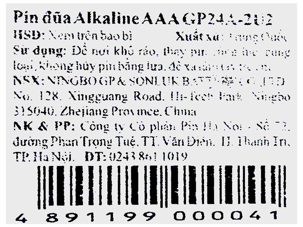 Pin đũa Alkaline AAA GP24AETA21-2GSBC2 (vỉ 2 viên)