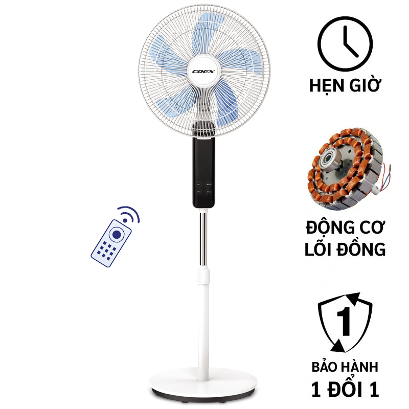 Quạt cây 5 cánh có điều khiển Coex CF-7120A- Màu trắng đen (Có điều khiển)