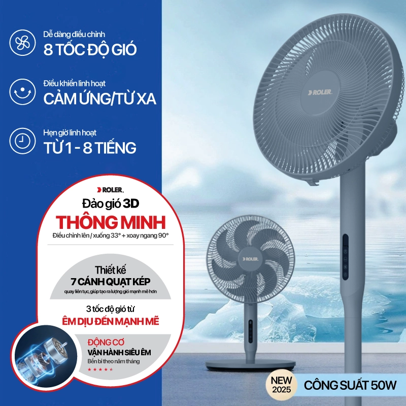 Quạt cây 7 cánh Roler RF-7127A Màu xám (Điều khiển từ xa)