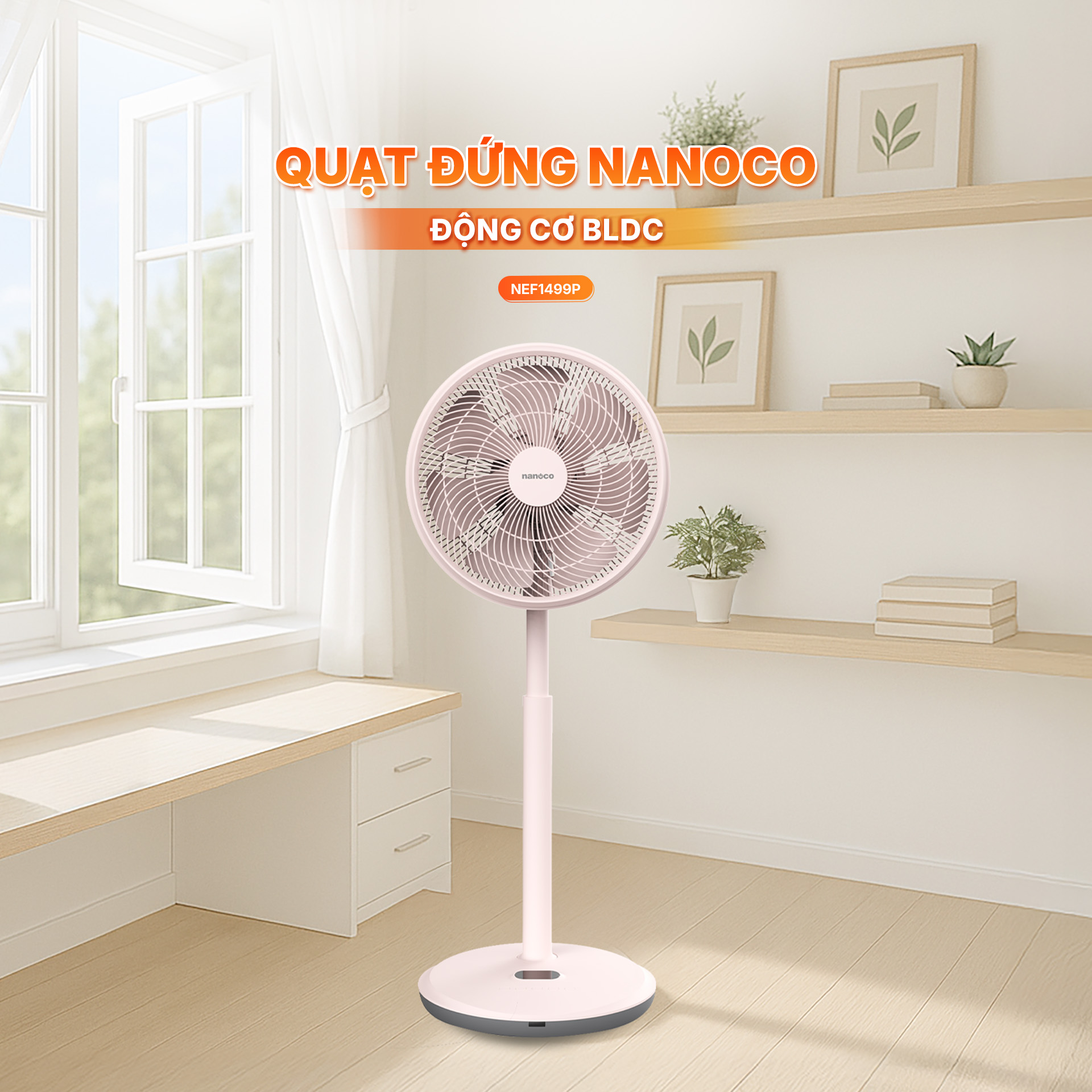 Quạt cây Nanoco BLDC NEF1499P-hồng-Điều khiển
