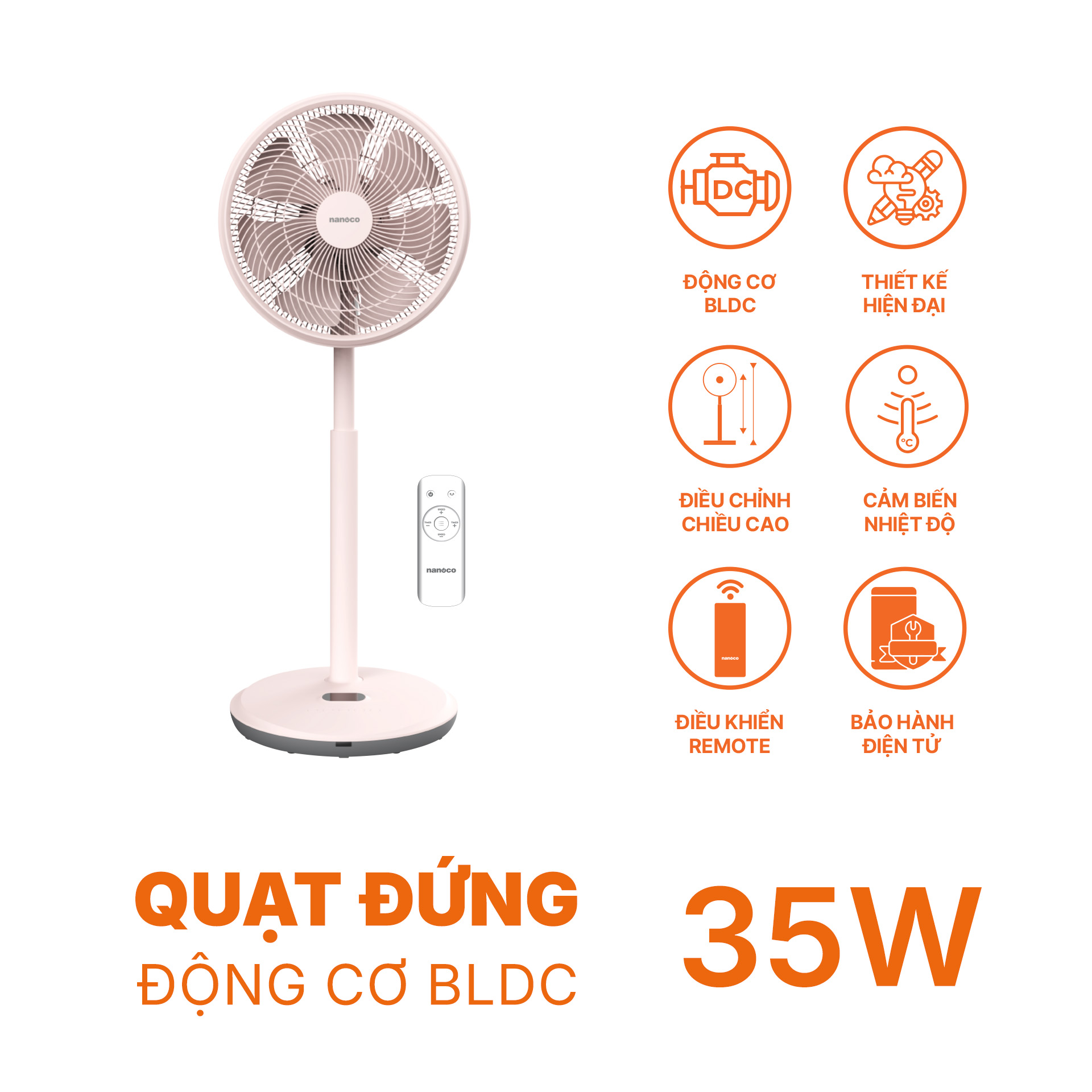 Quạt cây Nanoco BLDC NEF1499P-hồng-Điều khiển