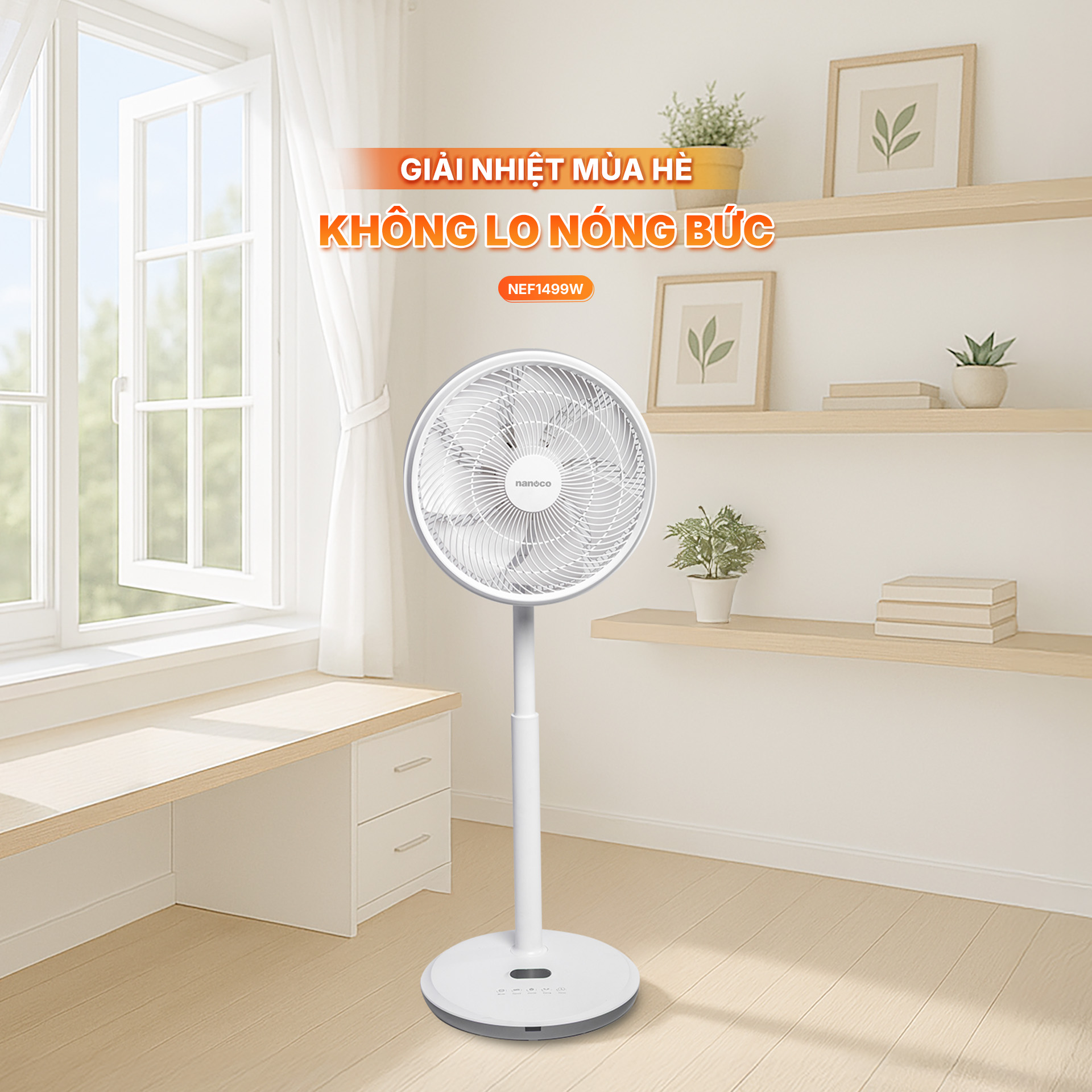 Quạt cây Nanoco BLDC NEF1499W-trắng-Điều khiển