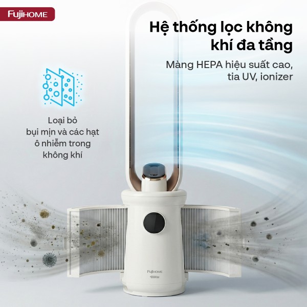 Quạt không cánh kết hợp lọc không khí điều khiển giọng nói Fujihome BF15-HEPA-VOICE- có điều khiển