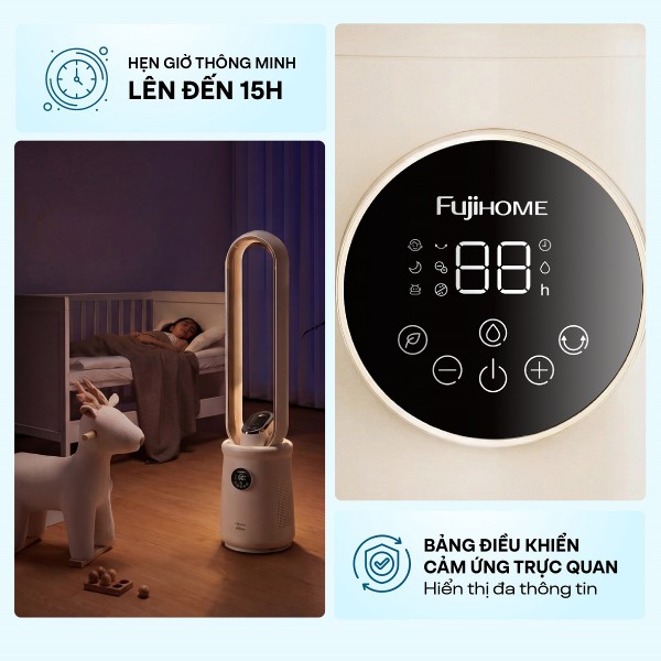 Quạt không cánh kết hợp lọc không khí điều khiển giọng nói Fujihome BF15-HEPA-VOICE- có điều khiển
