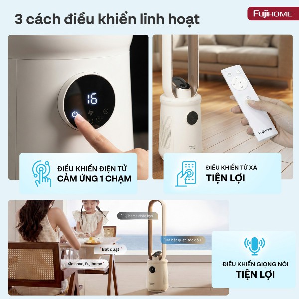Quạt không cánh kết hợp lọc không khí điều khiển giọng nói Fujihome BF15-HEPA-VOICE- có điều khiển