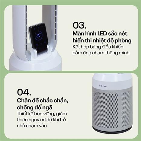 Quạt không cánh kết hợp lọc không khí Fujihome BF308DC-HEPA- có điều khiển