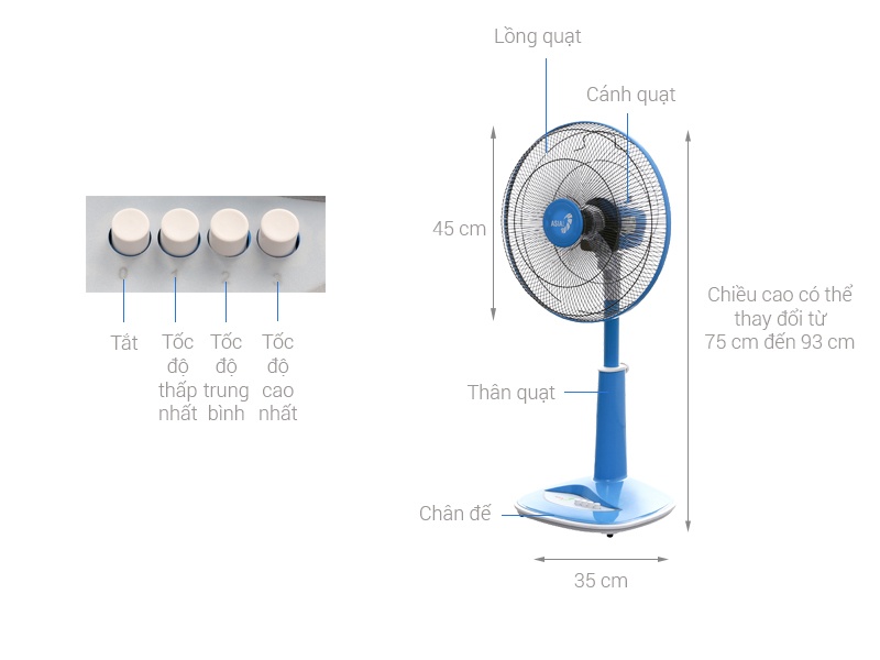 Quạt lửng ASIAvina - A16018-WV0 - trắng xanh
