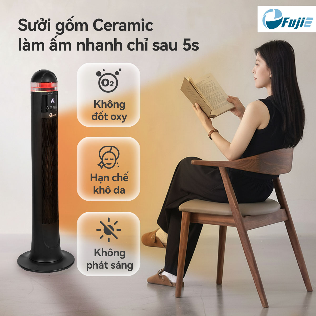 Quạt sưởi thông minh Ceramic FujiE VH221 có điều khiển