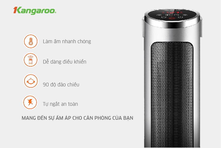 Quạt sưởi Ceramic Kangaroo KGFH06 Hiển thị LED