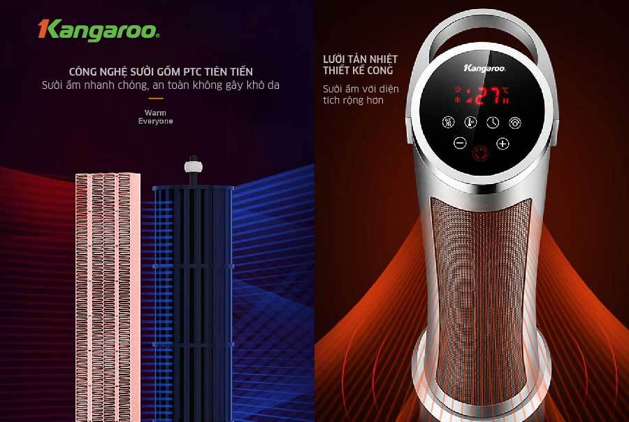 Quạt sưởi Ceramic Kangaroo KGFH06 Hiển thị LED