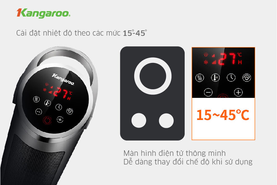 Quạt sưởi Ceramic Kangaroo KGFH06 Hiển thị LED