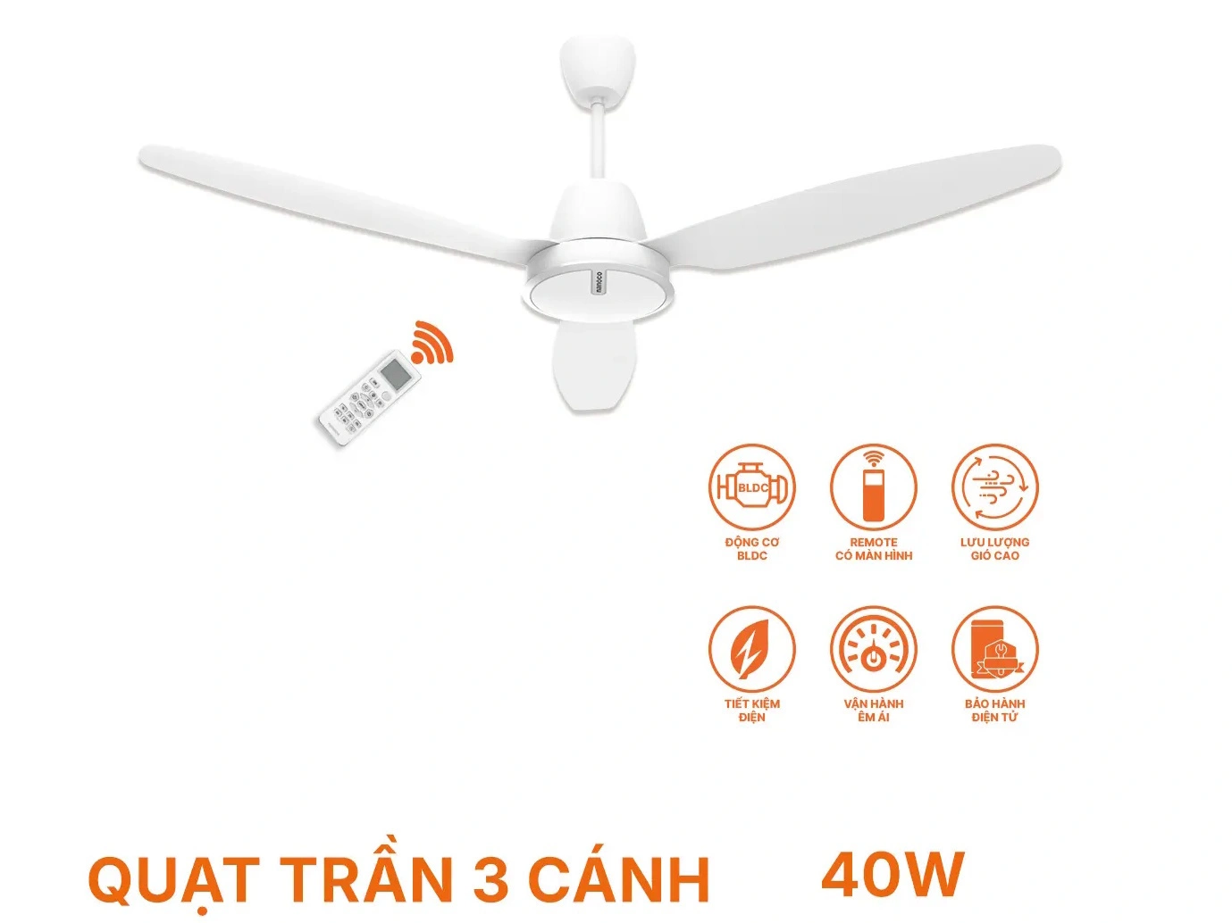 Quạt trần 3 cánh Nanoco DC NCF6031-W-trắng-ti43-Điều khiển