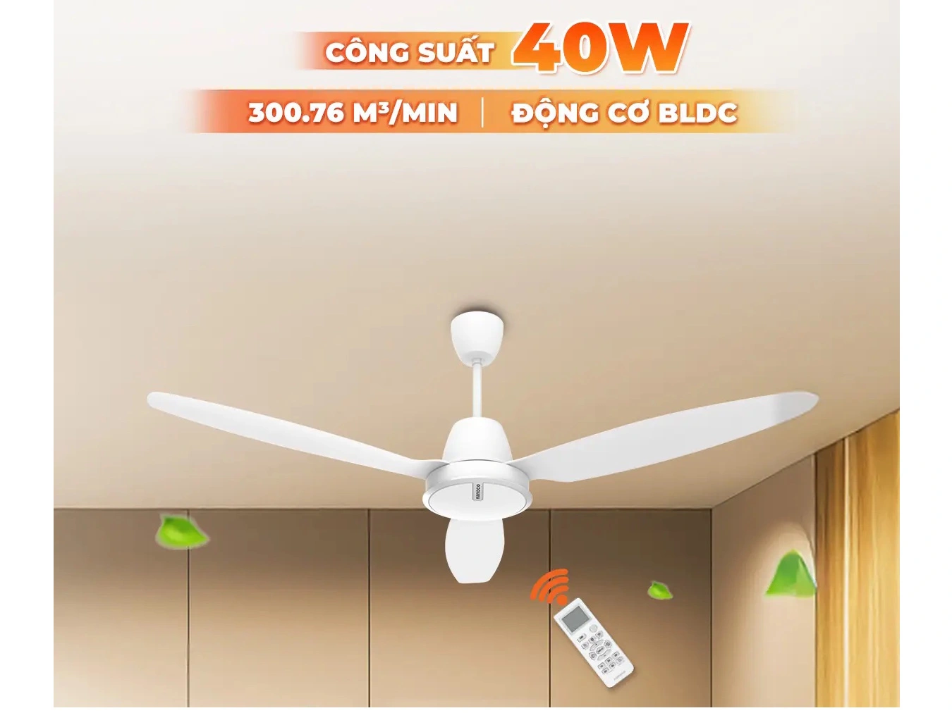 Quạt trần 3 cánh Nanoco DC NCF6031-W-trắng-ti43-Điều khiển