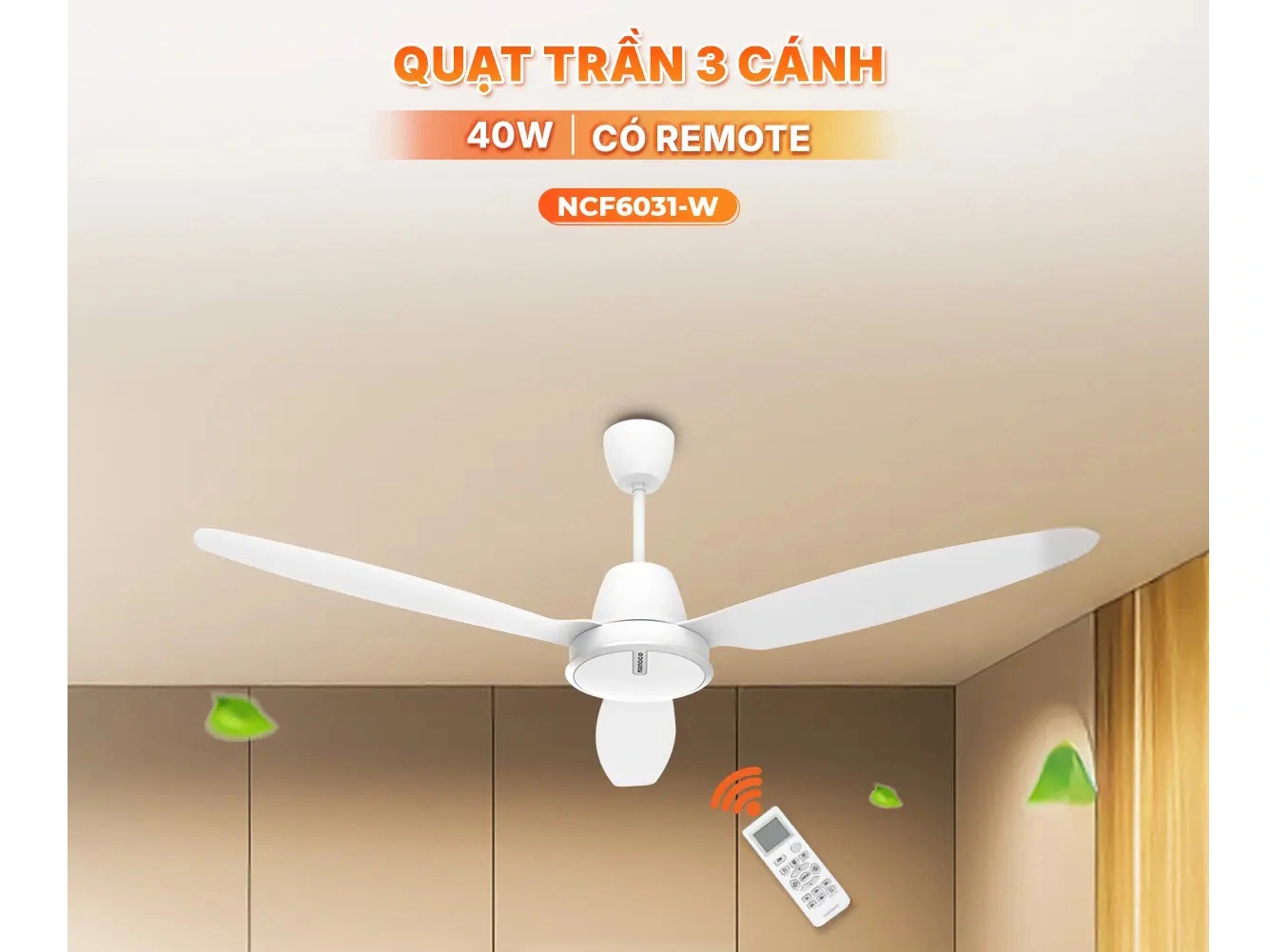 Quạt trần 3 cánh Nanoco DC NCF6031-W-trắng-ti43-Điều khiển