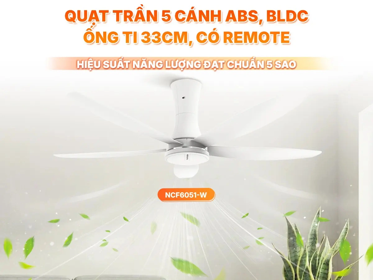 Quạt trần 5 cánh Nanoco DC ABS NCF6051-W-trắng-ti33-Điều khiển