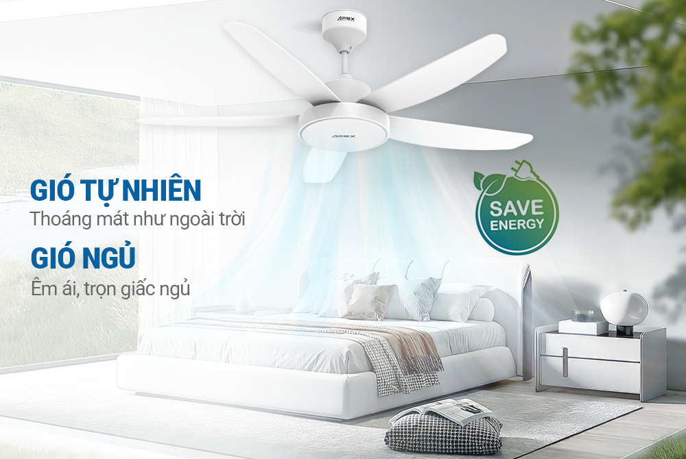 Quạt trần 5 cánh Sunhouse Apex APF7678W-đèn LED-Điều khiển
