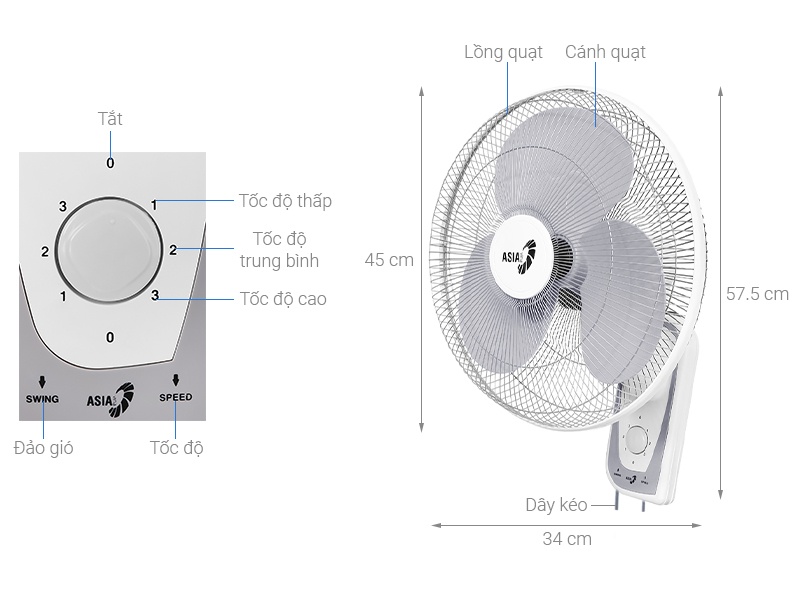 Quạt treo tường Asia L16018-TV0