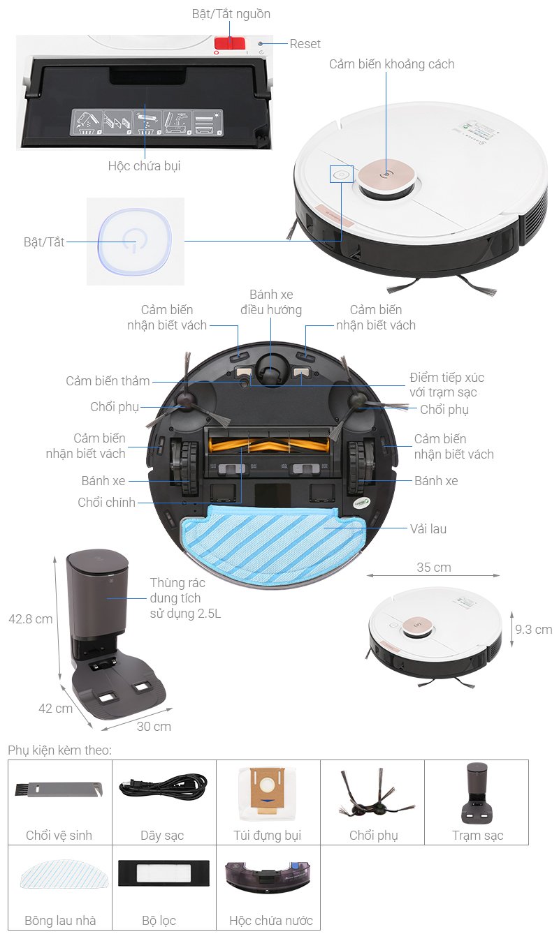 Robot hút bụi thông minh Ecovacs Deebot Ozmo T8 max Plus – Bản nội địa
