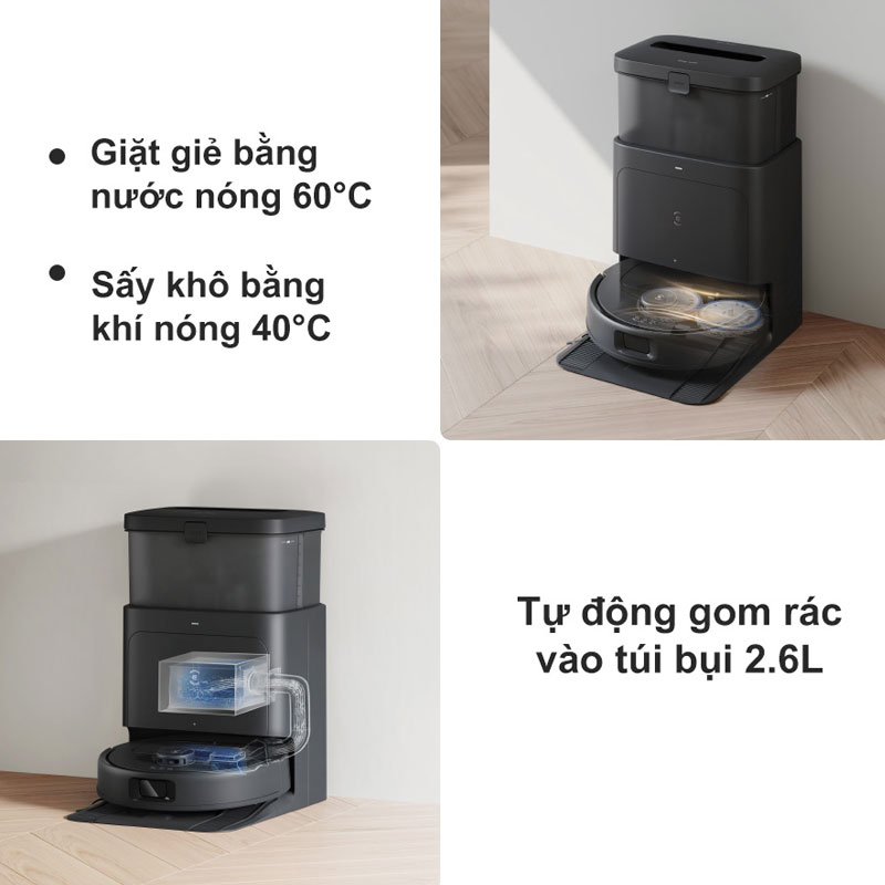 Robot hút bụi thông minh Ecovacs N30 Pro Omni đen