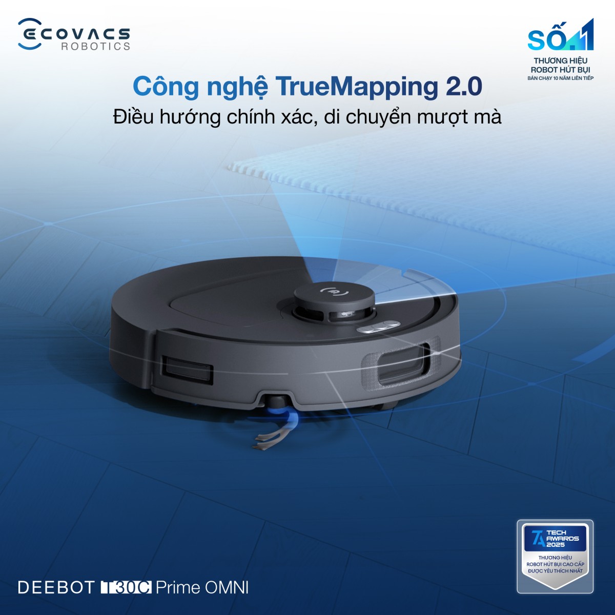 Robot hút bụi thông minh Ecovacs T30C Prime Omni Black