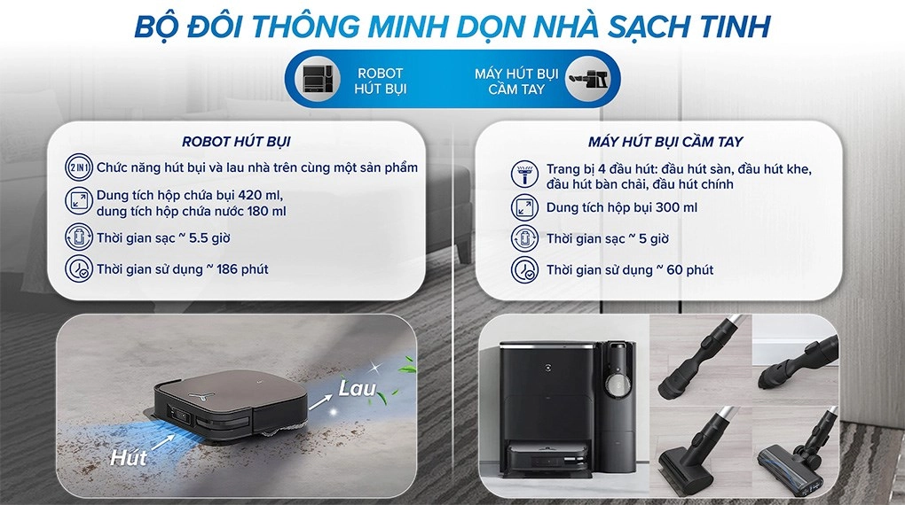 Robot hút bụi thông minh Ecovacs X2 Combo