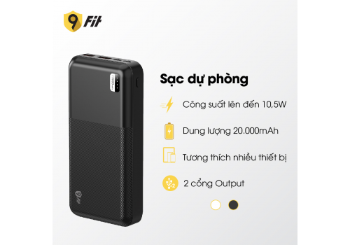 Sạc dự phòng 9FIT 20,000mAh /3.7V Li-Polymer - 9PL20K1BK