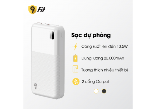 Sạc dự phòng 9FIT 20,000mAh /3.7V Li-Polymer - 9PL20K1WE