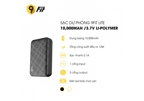 Sạc dự phòng 9FIT Lite 10,000mAh /3.7V Li-Polymer - 9PL10K03B