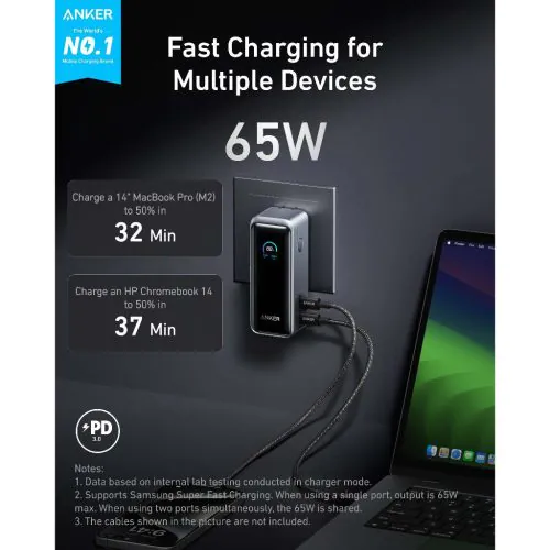 Sạc dự phòng Anker Prime Fusion 2C 65W 9600mah (Built-In USB-C) Đen (Black) B2C_A1339111