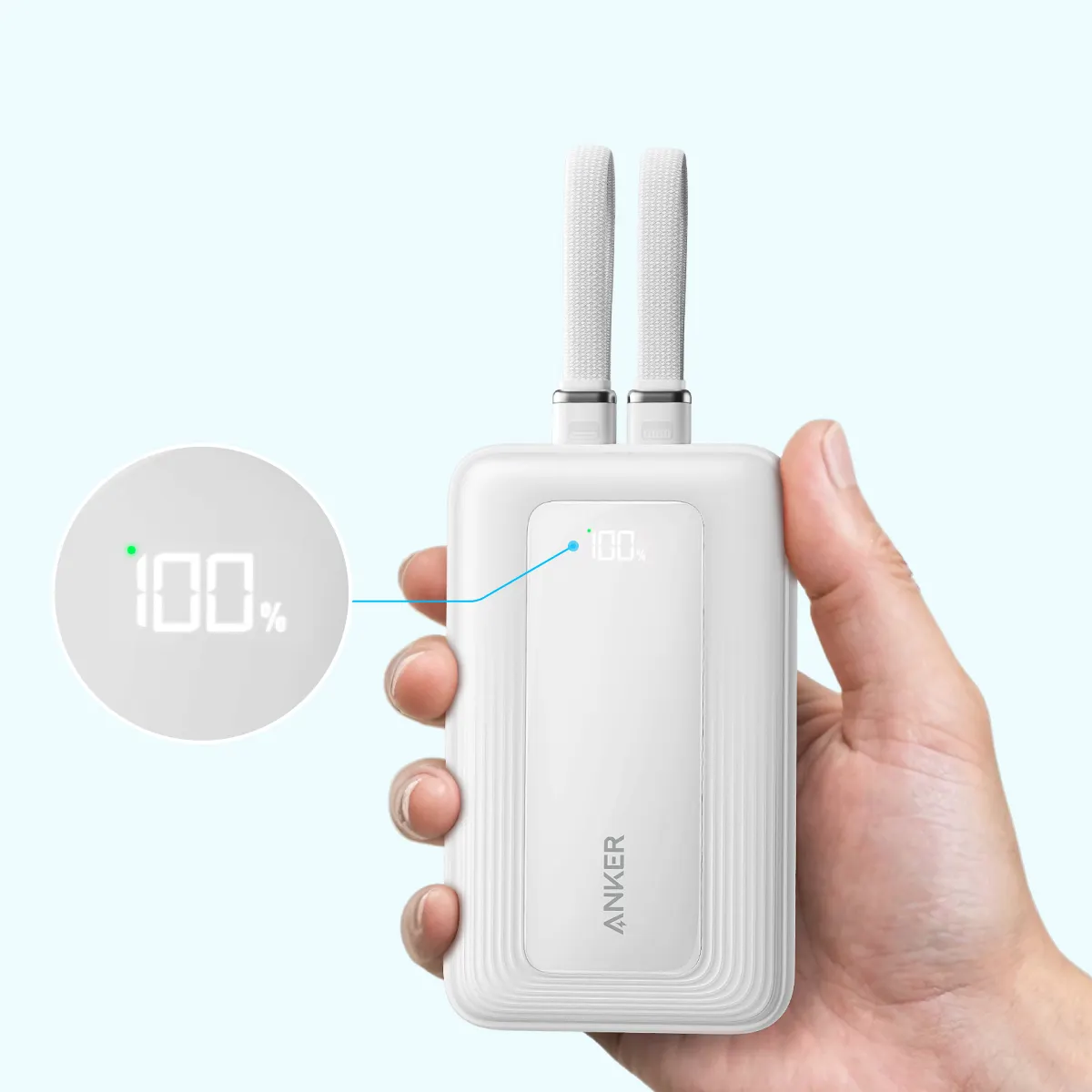 Sạc dự phòng Anker Zolo 1C1A 45W 20000mah (Built-In Dual USB-C Cables) Trắng (White) B2B_A1681