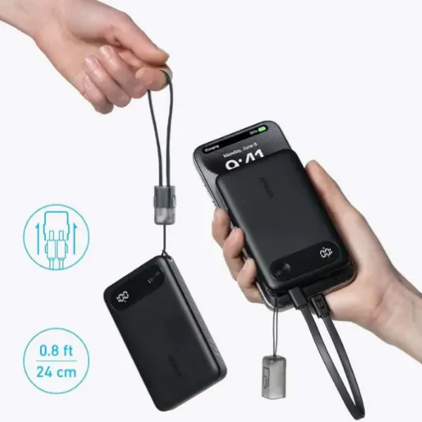 Sạc dự phòng Anker Zolo 2C1A 22.5W 20000mah (Built-In USB-C Cable) Đen (Black) B2B_A110E