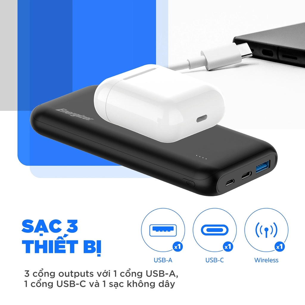 Sạc dự phòng Energizer 10,000mAh /3.7V Li-Polymer - QE10009PQBK