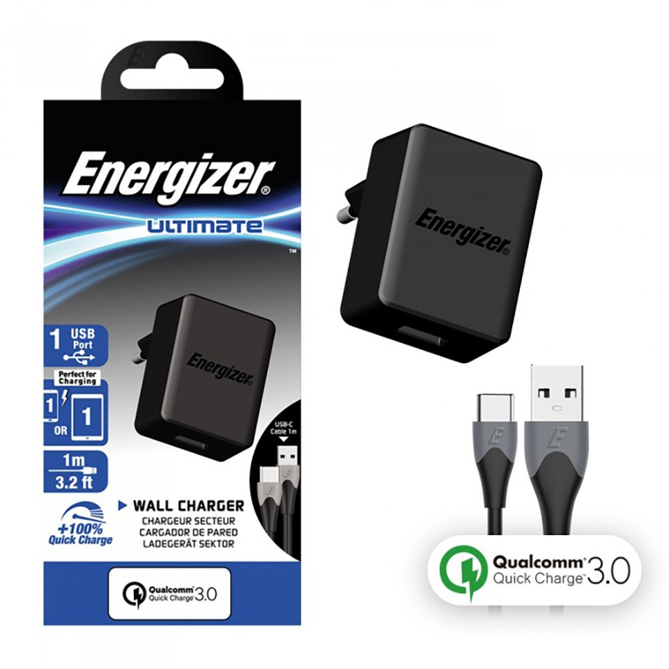 SẠC ENERGIZER QUICK CHARGE QUALCOMM 3.0 18W KÈM CÁP USB TYPE-C AC1Q3EUUC23