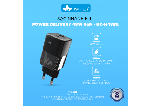 Sạc PD 50W GaN MiLi - HC-H48BK