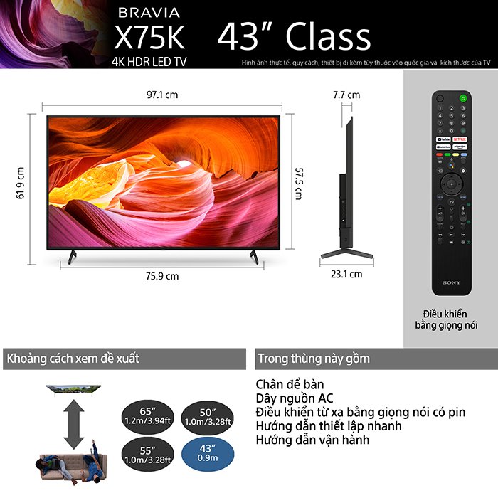 Smart Tivi 4K Sony KD-43X75K 43 inch Google TV