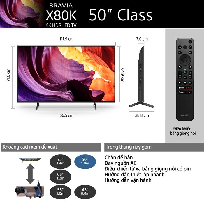 Smart Tivi 4K Sony KD-50X80K 50 inch Google TV