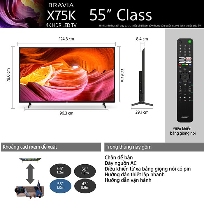 Smart Tivi 4K Sony KD-55X75K 55 inch Google TV