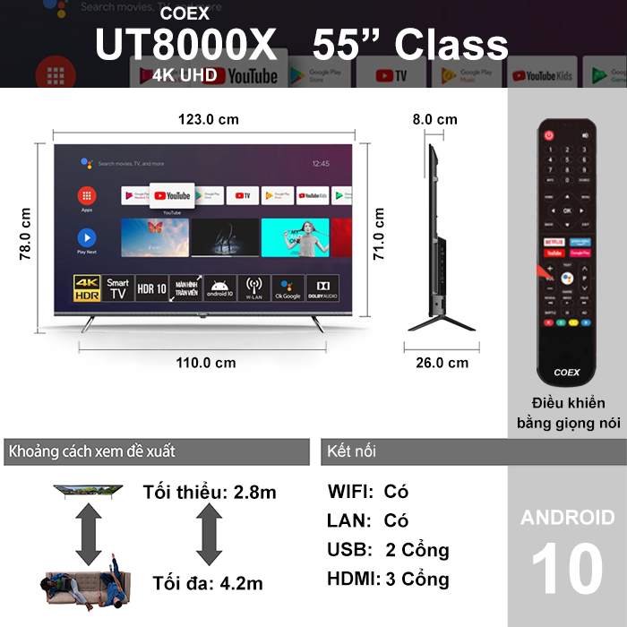 Smart Tivi Coex 4K 55 inch 55UT8000X Android 10