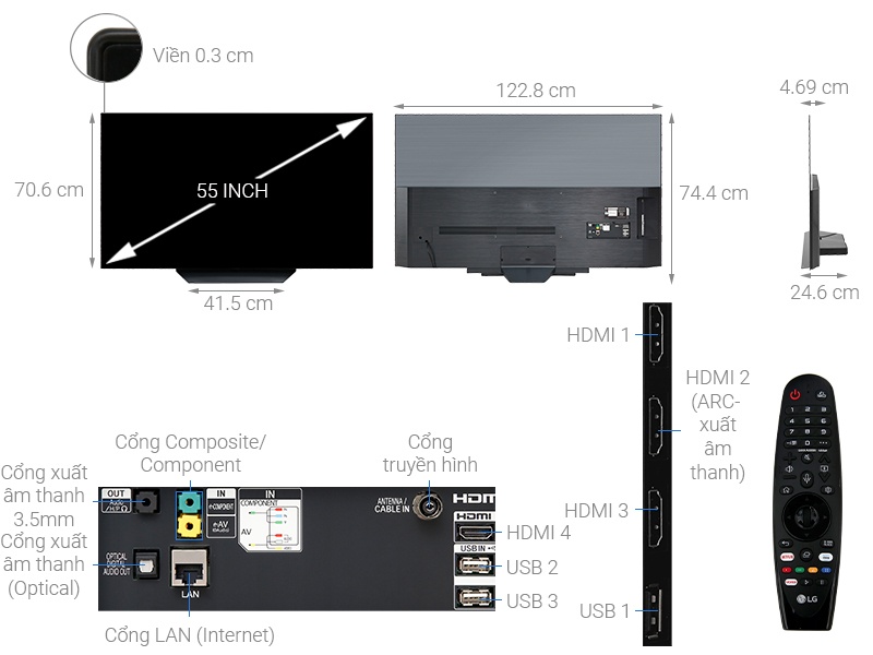 Smart Tivi OLED LG 55 inch 55B9PTA, 4K UHD, HDR
