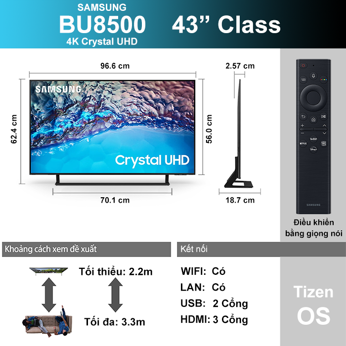 Smart Tivi Samsung 4K 43 inch 43BU8500 Crystal UHD
