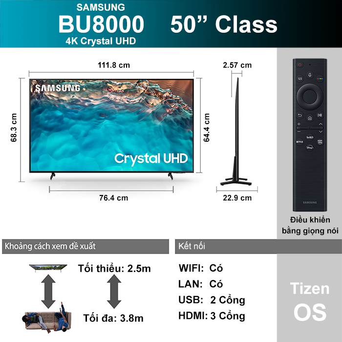 Smart Tivi Samsung 4K 50 inch 50BU8000 Crystal UHD