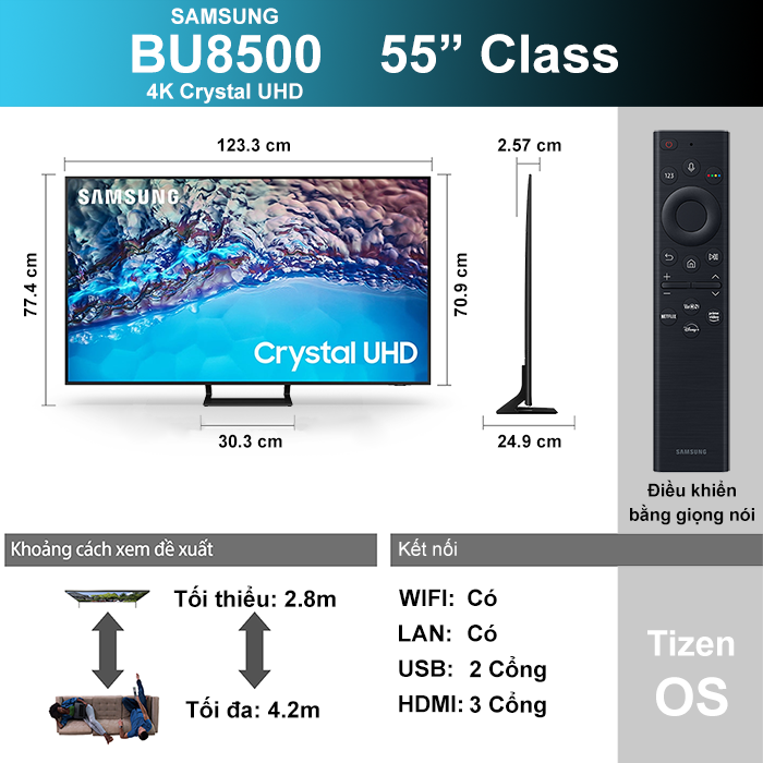 Smart Tivi Samsung 4K 55 inch 55BU8500 Crystal UHD